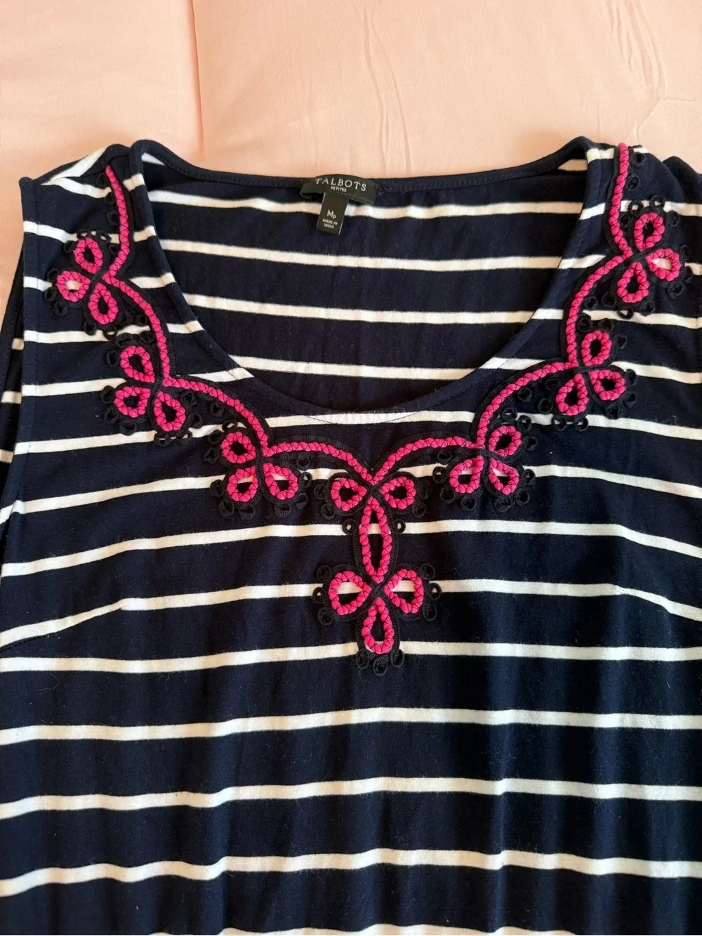 EMBROIDERED TASSEL-BELT STRIPE JERSEY MAXI DRESS, SIZE MP, GREAT CONDITION